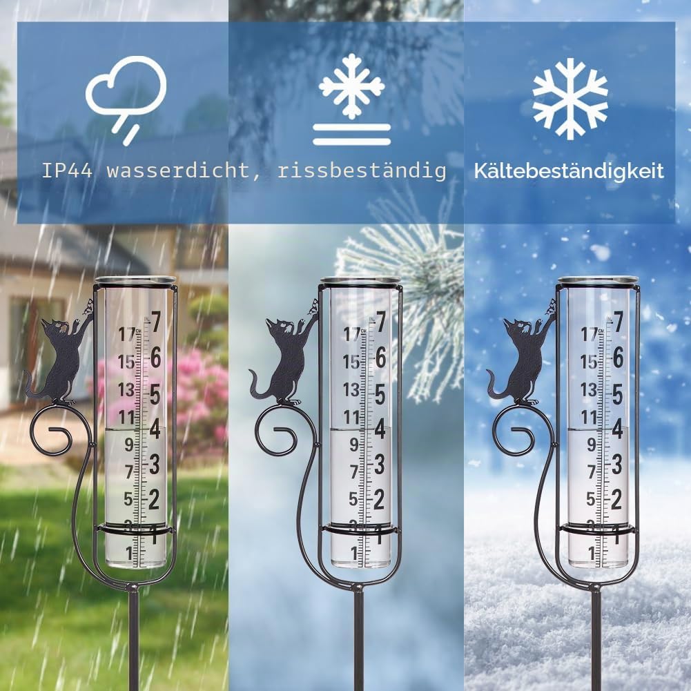 Regenmesser, Katzen-Regenmesser im Freien, Regenmessgerät mit Metallpfahl für Garten, Terrasse, Rase