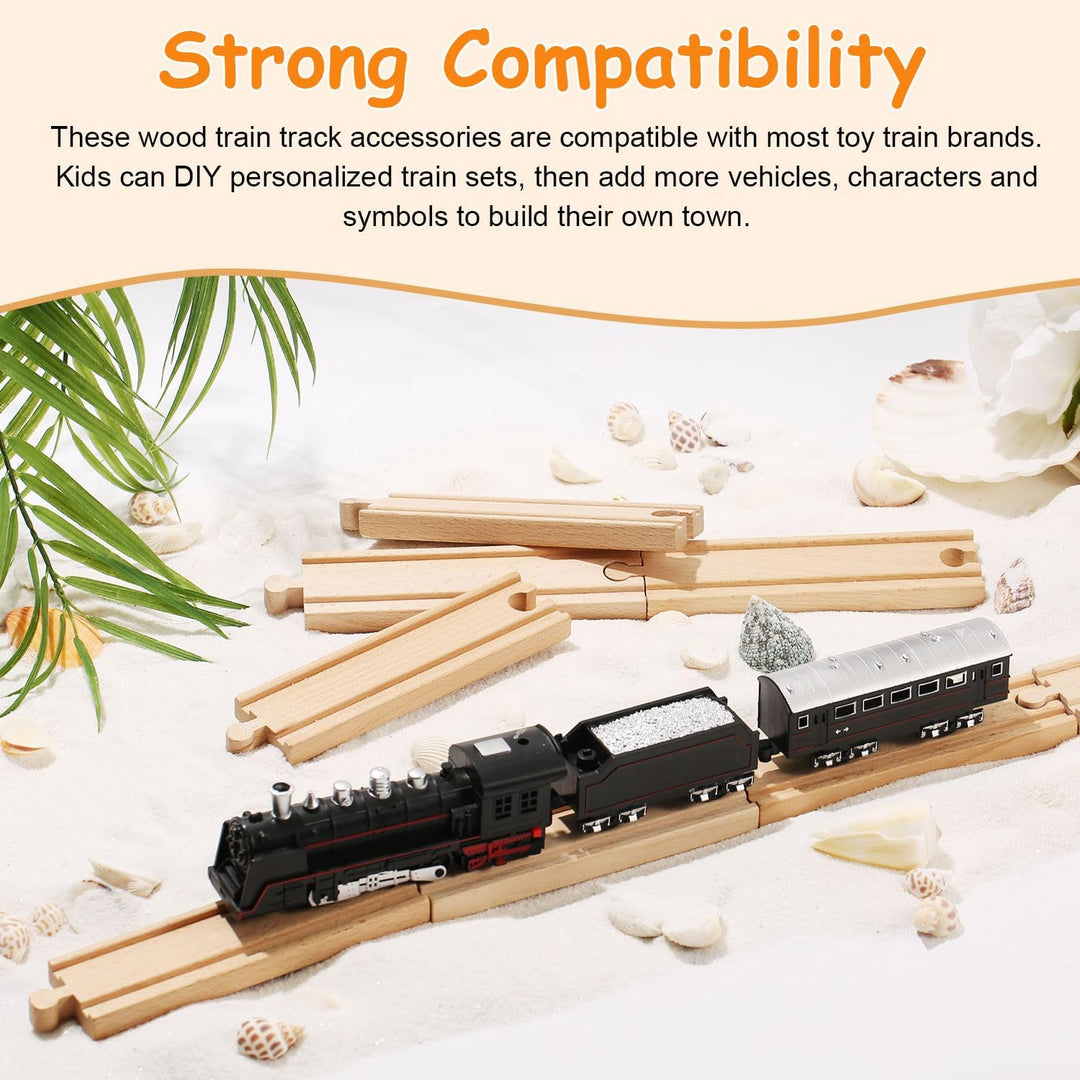 12 STK Holzeisenbahngleise Erweiterungs Set, 16,2cm Gerader Gleisverbinder Holzeisenbahn Kindereisen