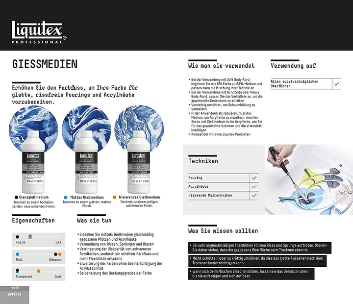 Liquitex 8870513 Giess- und Pouringmedium, wasserfest, nicht-vergilbend, flexibel, erhöht den Farbfl