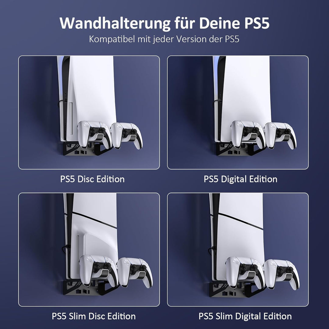 NexiGo PS5 Wandhalterungsset mit Ladestation für PS5 (alle Versionen) und Neue PS5 Slim Konsolen, re
