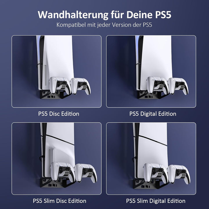 NexiGo PS5 Wandhalterungsset mit Ladestation für PS5 (alle Versionen) und Neue PS5 Slim Konsolen, re