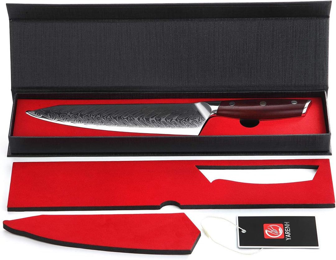 YARENH Küchenmesser Damastmesser 20cm,Messer Küche Aus 67 Schichten Damaststahl,Super Scharf,Dalberg