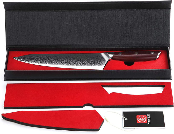YARENH Küchenmesser Damastmesser 20cm,Messer Küche Aus 67 Schichten Damaststahl,Super Scharf,Dalberg