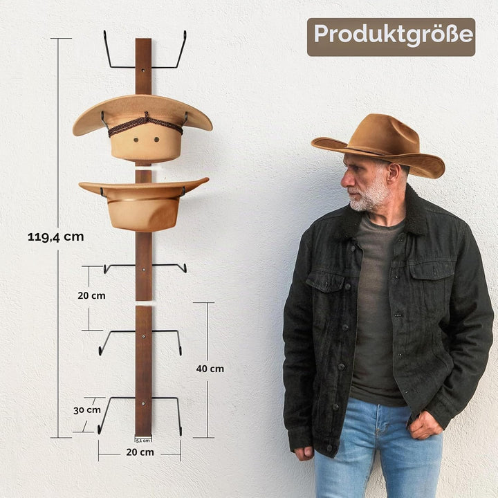 TIPSYTREE Kappenhalter, Cap Halter Tür Hut Racks, 6 Stücke Hut Rack für Cowboyhüte mit Holzbrett, Me