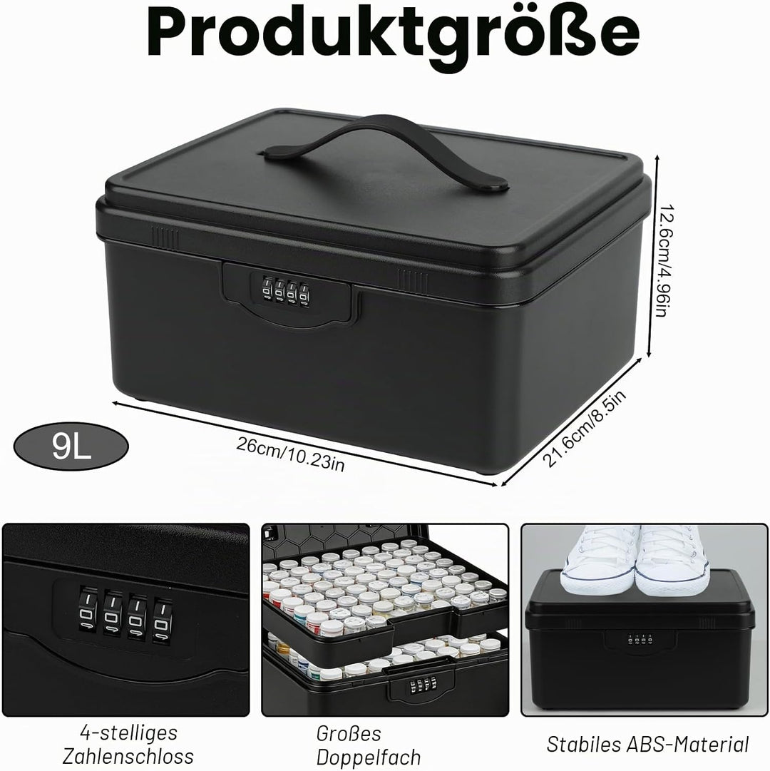 Abschliessbare Box mit Zahlenschloss, 9L Medikamentenbox mit Griff Verschliessbare Box, Doppellagig
