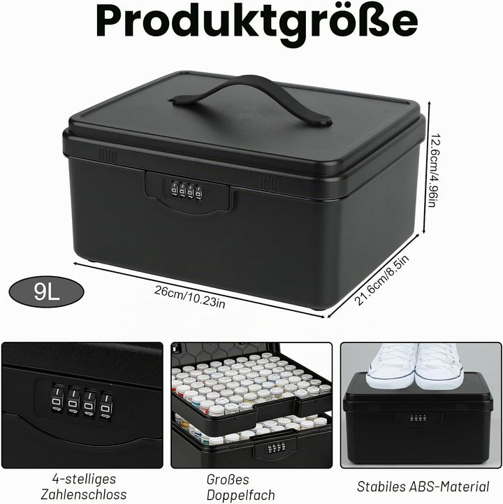 Abschliessbare Box mit Zahlenschloss, 9L Medikamentenbox mit Griff Verschliessbare Box, Doppellagig