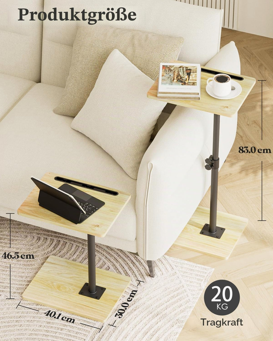 Apetaccat Beistelltisch C-Form, 360°Rotierend Couchtisch Klein, Höhenverstellbar Sofatisch,40x30x(45