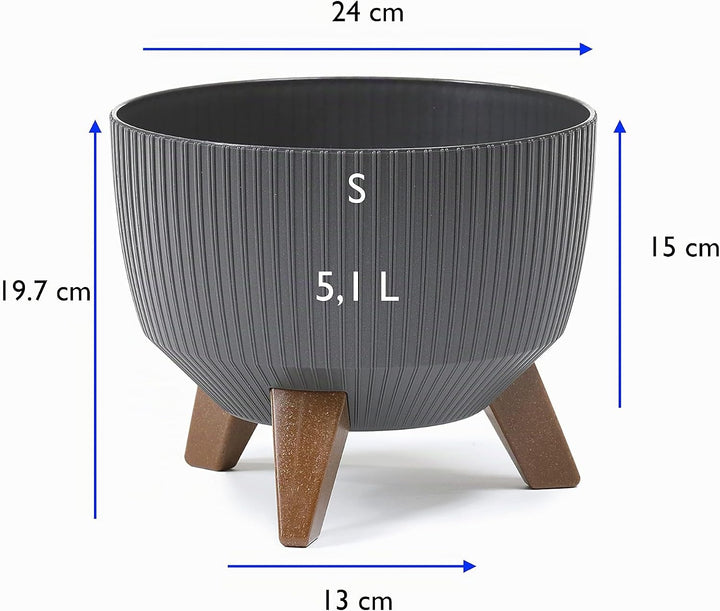 MELTOM Blumentopf Schale mit Füssen Einsatz Kräutertopf Übertopf Pflanzschale Eco Recycled (Anthrazi