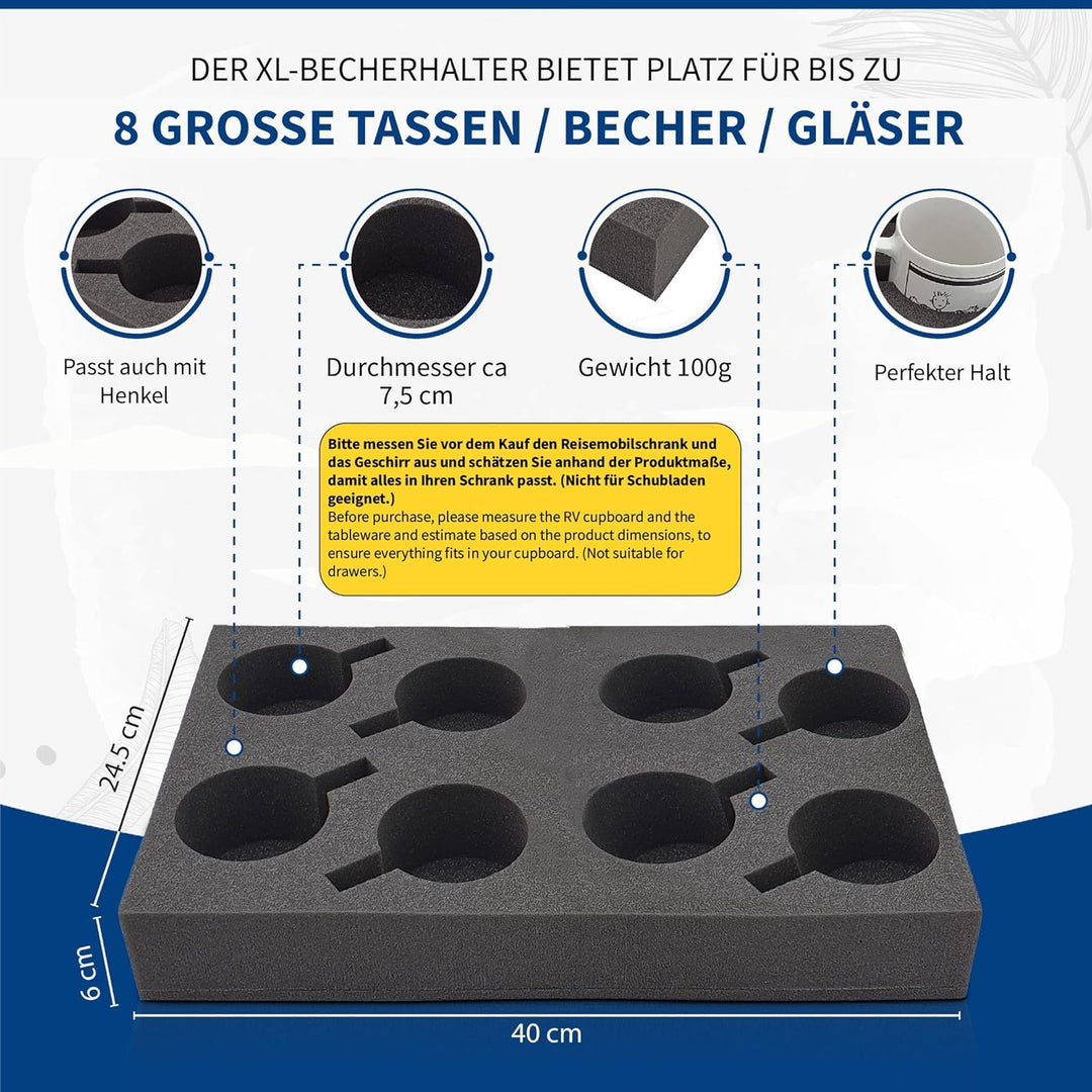 SCHAUMEX® Camping Set - Tellerhalter und Besteckhalter mit Platz für 12 Teller + Tassenhalter XL für