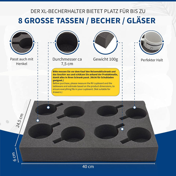 SCHAUMEX® Camping Set - Tellerhalter und Besteckhalter mit Platz für 12 Teller + Tassenhalter XL für