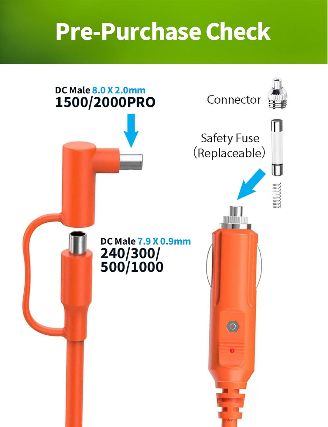 Lonnky 12V-24V Auto-Ladegerät DC7909/DC8020 Zigarettenanzünder-Ladekabel, kompatibel mit BLUETTI EB3
