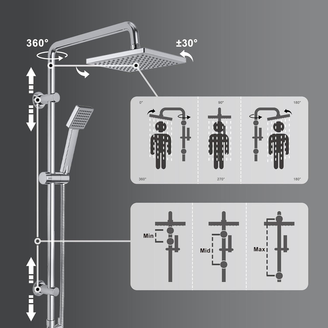 JOHO Edelstahl Regendusche Set, Duschset ohne Armatur, Duschsystem, Überkopfbrause Set, Duschstange