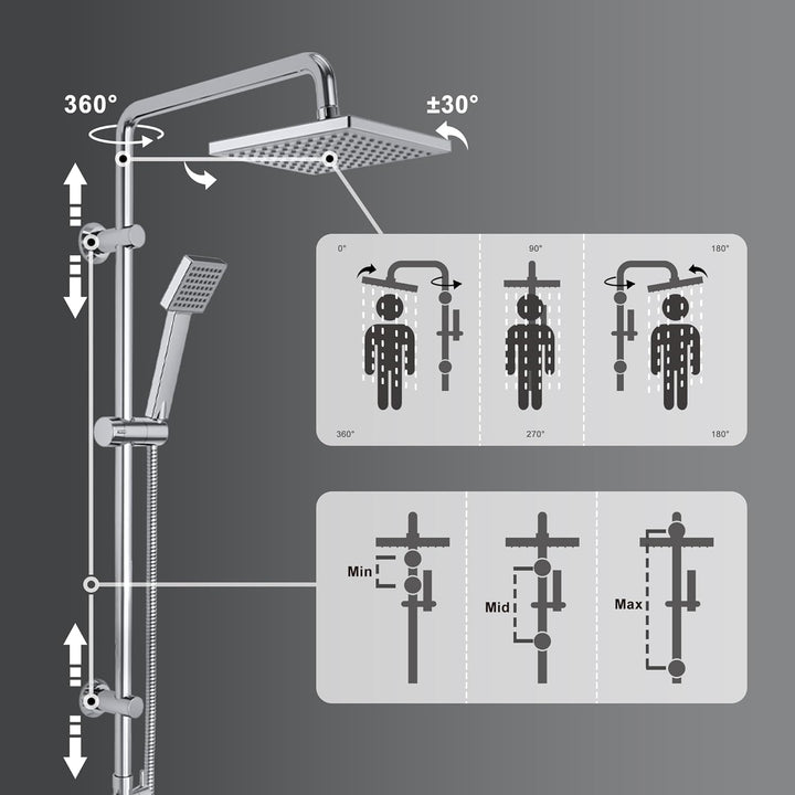 JOHO Edelstahl Regendusche Set, Duschset ohne Armatur, Duschsystem, Überkopfbrause Set, Duschstange