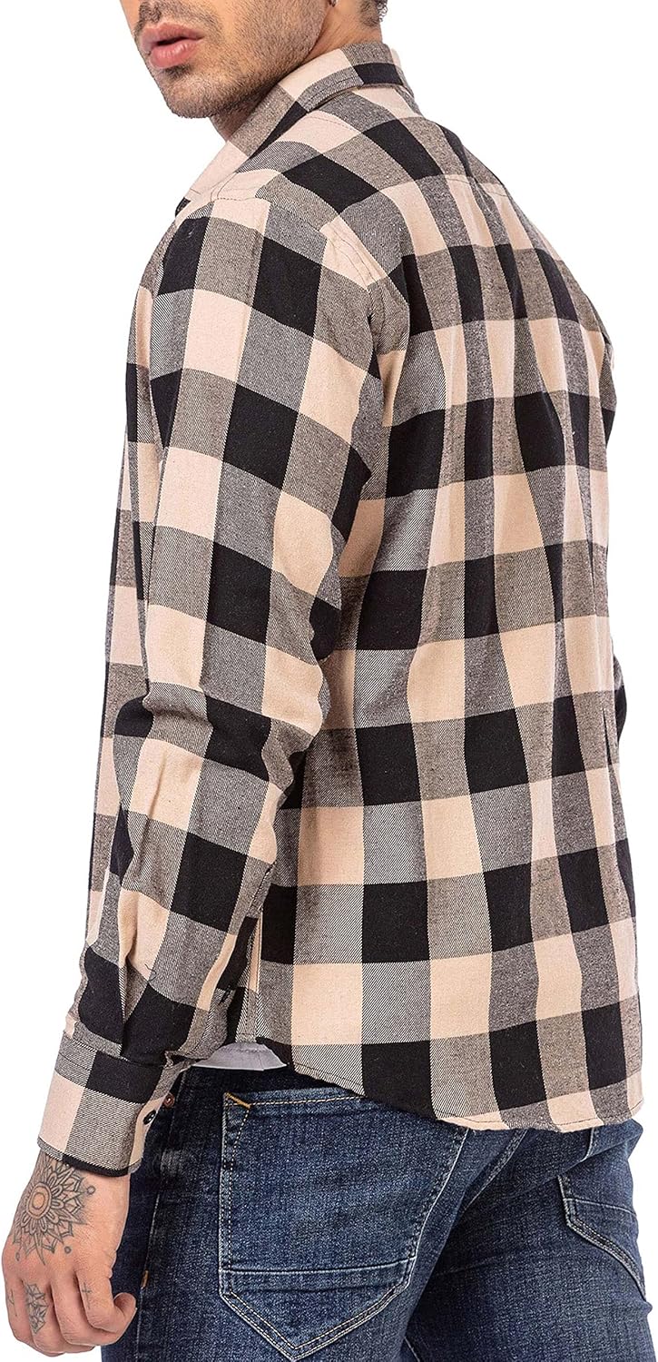 Hemd für Herren Freizeithemd Holzfällerhemd Kariert Plaid Shirt Vintage S Beige, S Beige