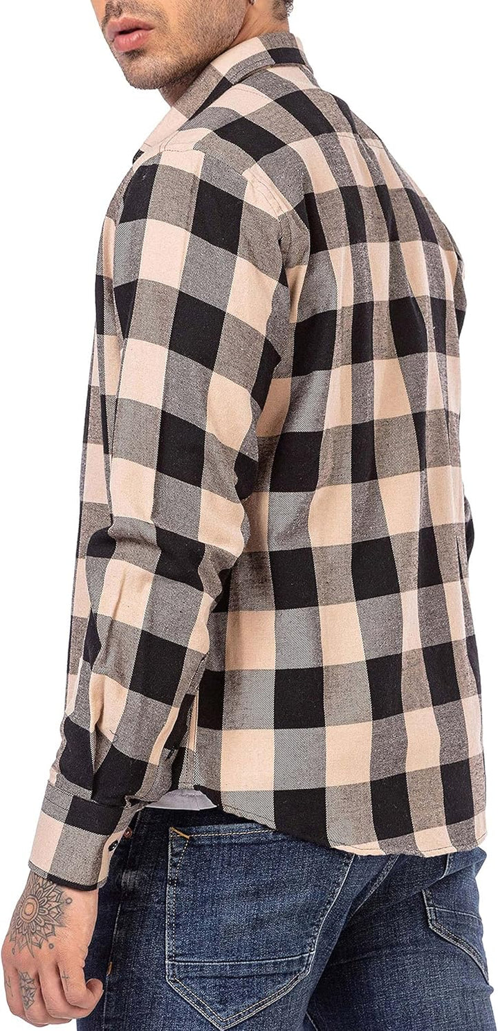 Hemd für Herren Freizeithemd Holzfällerhemd Kariert Plaid Shirt Vintage S Beige, S Beige