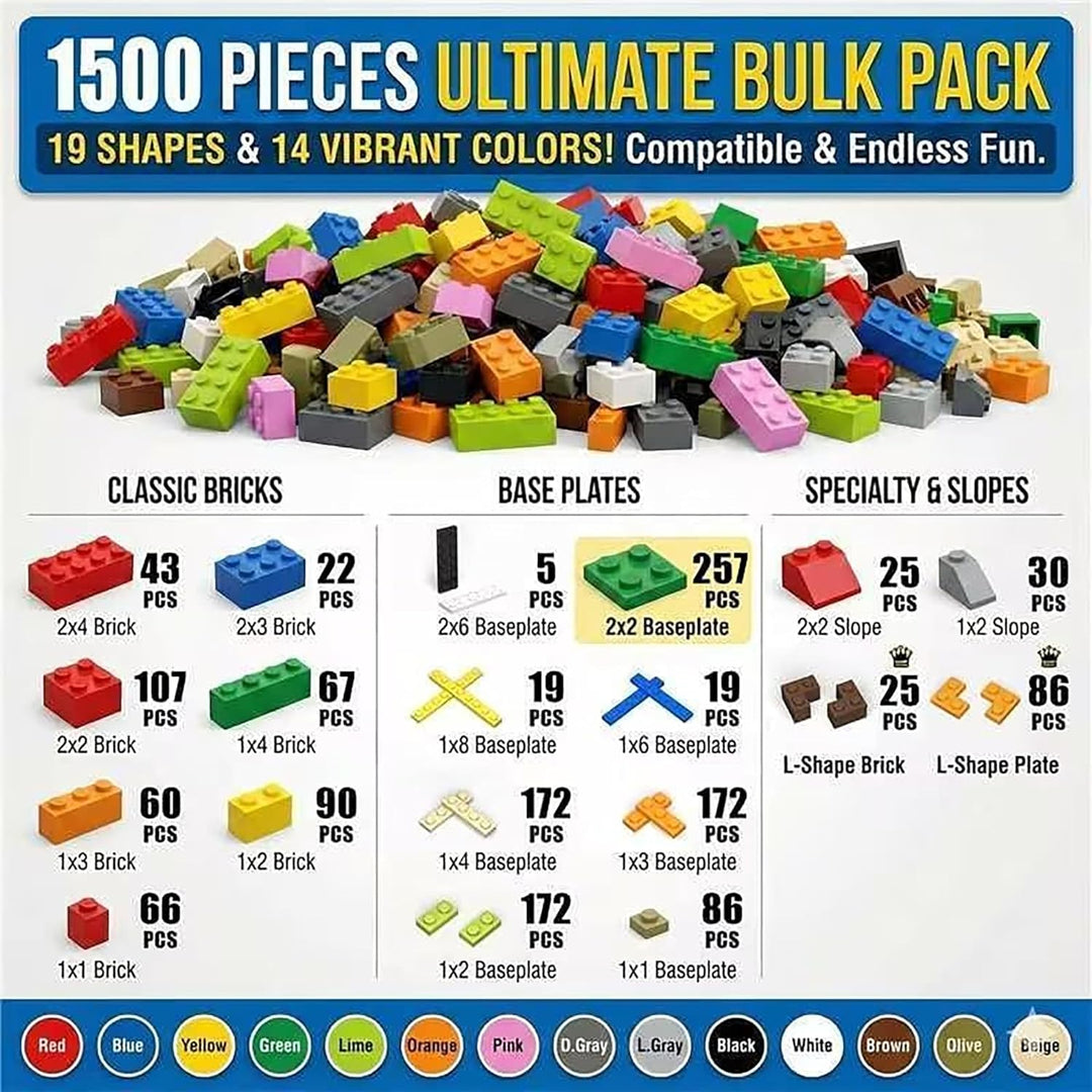WYSWYG Bausteine Set – 1500 Teile Basic Bausteine Nachfüllpackung,Kompatibel,Geeignet für Jungen und