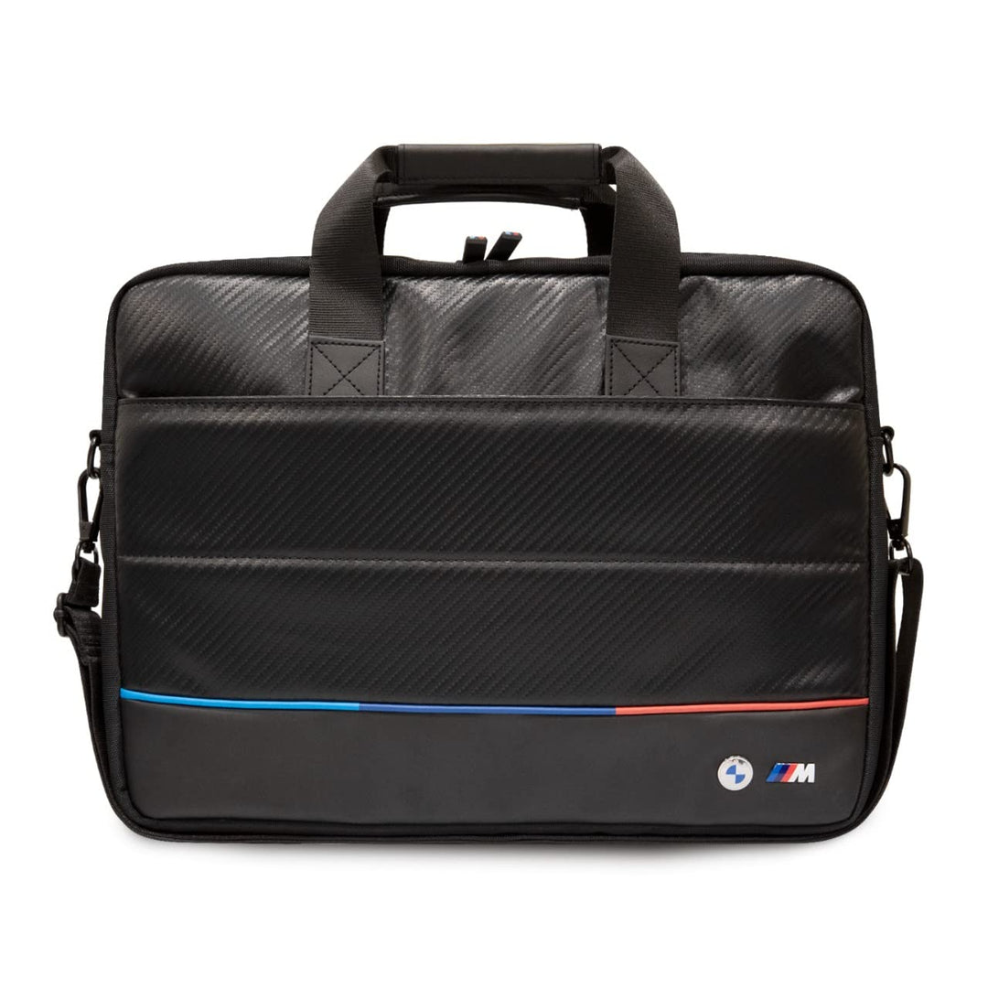 CG MOBILE BMW Carbon PU Computertasche mit kontrastierender Tricolor Line Schutztasche kompatibel mi