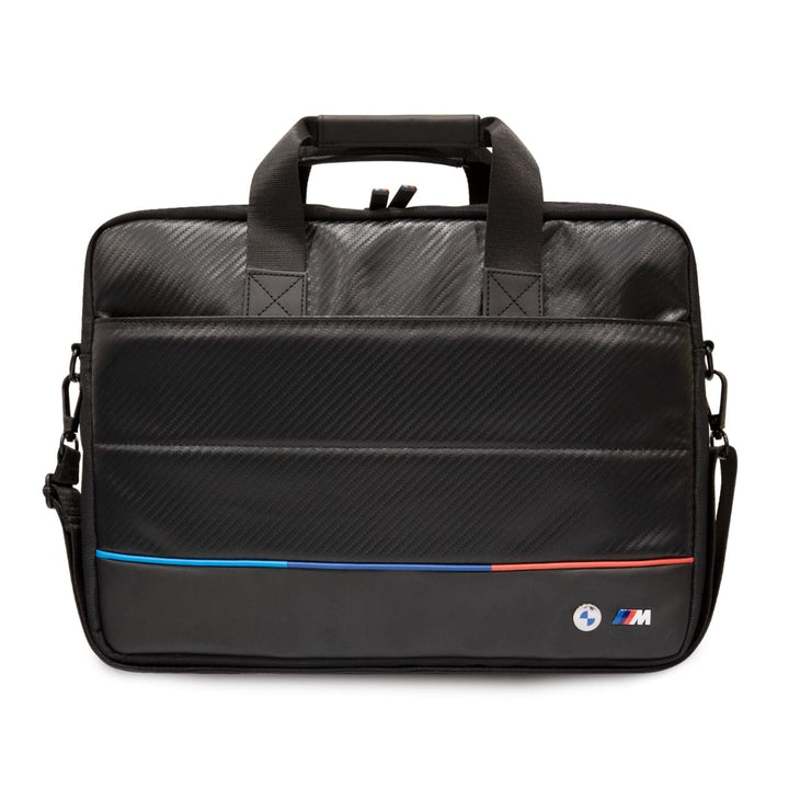 CG MOBILE BMW Carbon PU Computertasche mit kontrastierender Tricolor Line Schutztasche kompatibel mi