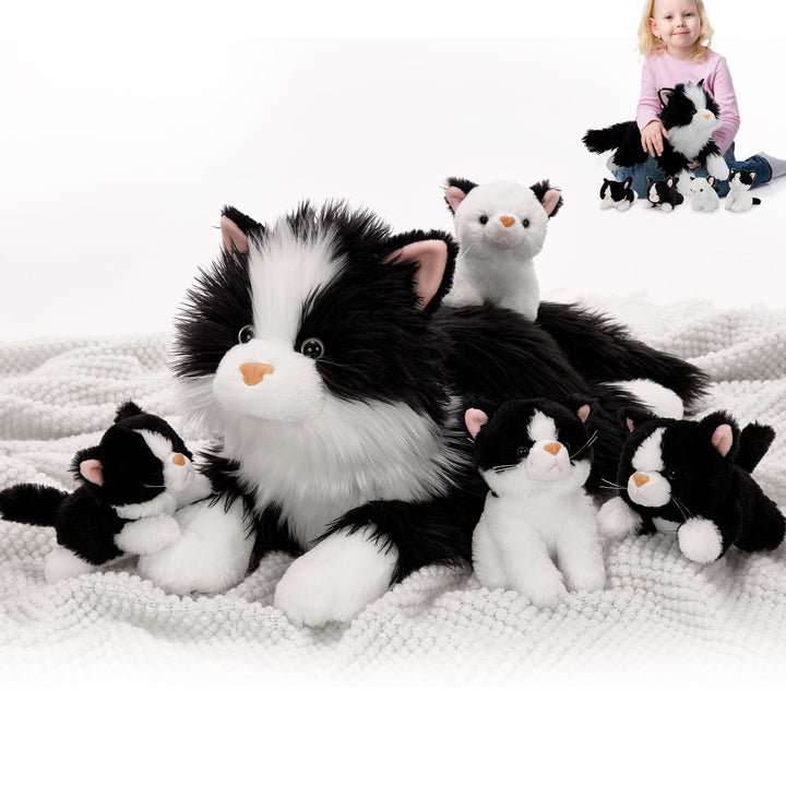 MorisMos 5 stücke Schwarz Katze Kuscheltier XXL Set, 50cm lang riesen Katze Kuscheltier mit Babys im