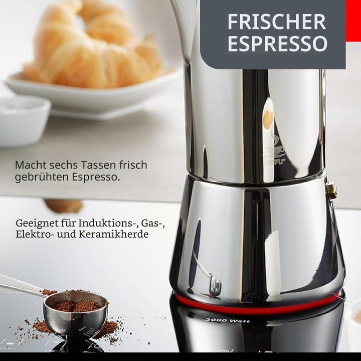 GEFU Espressokocher NANDO für 6 Tassen | Edelstahl-Kocher mit Reduziersieb, Ausgiessnase, Induktions