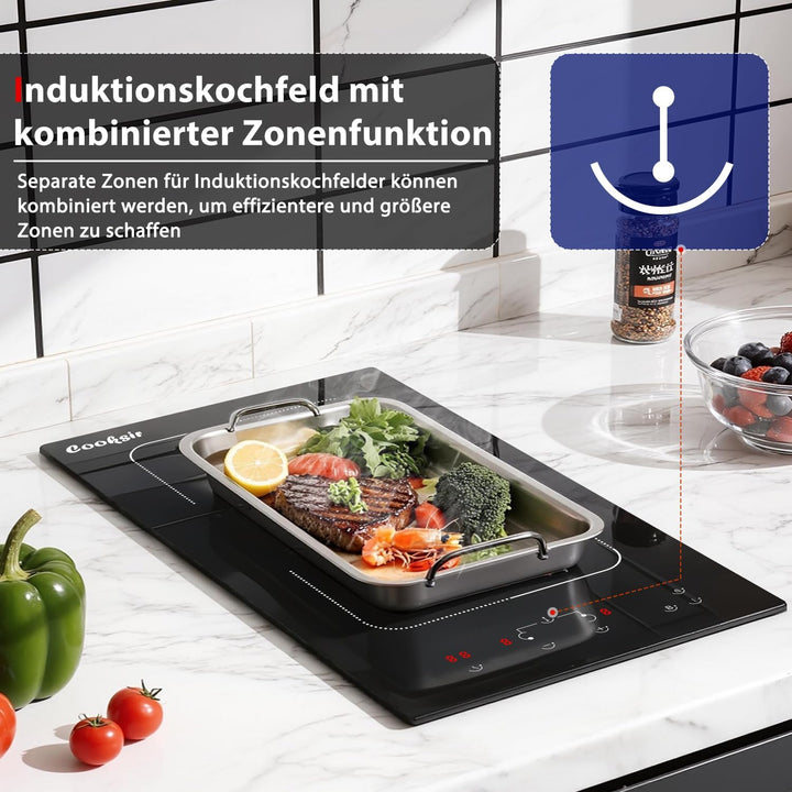 Induktionskochfeld 2 Zonen mit Stecker, Cooksir Kochfeld Induktion Doppel Autark, 3500W, Sensor-Touc