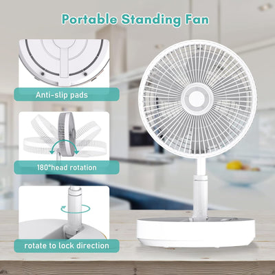 Sunydog Faltbarer Standventilator Ventilator Leise mit Fernbedienung, 10800mAh Akku | 4 Geschwindigk
