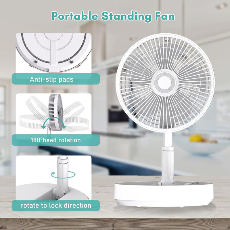 Sunydog Faltbarer Standventilator Ventilator Leise mit Fernbedienung, 10800mAh Akku | 4 Geschwindigk