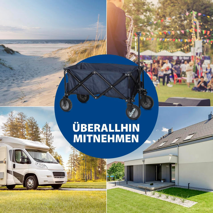 Campart HC-0910 klappbarer Strandwagen/ Bollerwagen - 70 Kilogramm Belastbarkeit - Blau mit Tasche D