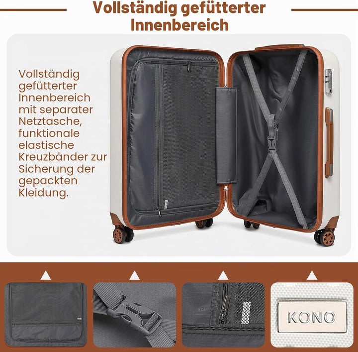KONO Koffer Trolley Gross Hartschalenkoffer Reisekofferset Koffer Kofferset Gepäck Rollkoffer Schlos