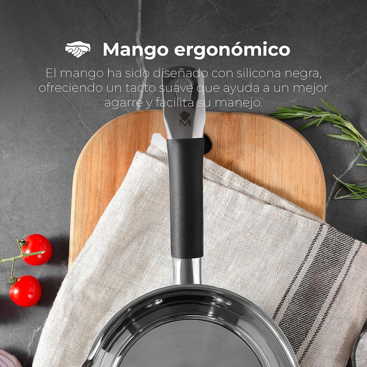 MasterPro Foodies Kasserolle, 1,3 l, 16 X 7,5 cm, Edelstahl, Antihaftbeschichtung, ergonomischer Gri