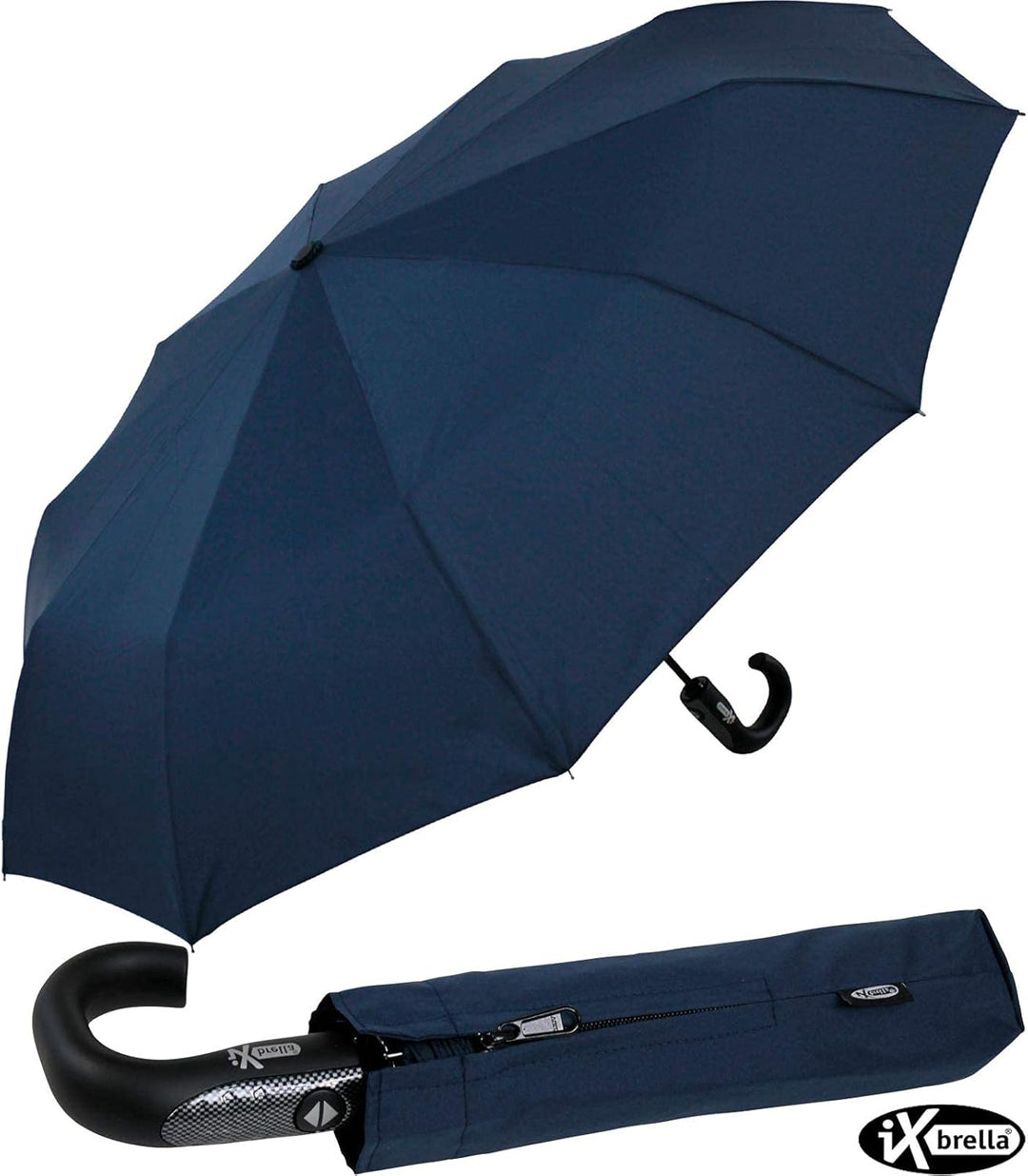 iX-brella Herren Taschenschirm Auf-Zu-Automatik Rundhakengriff Carbonoptik Insignia Blue Carbonoptik