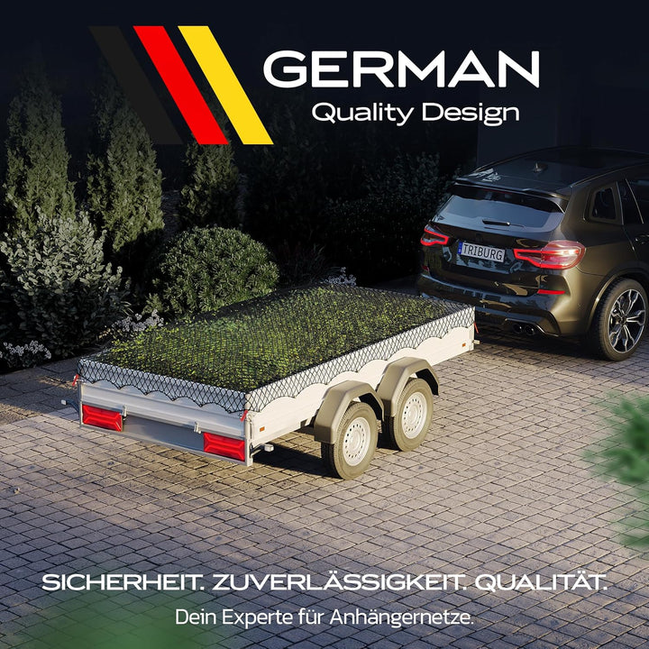 TRIBURG Anhängernetz Dehnbar 2x3 m bis 3x4 m | Elastisches Anhänger Netz mit Eckmarkierungen und Gum