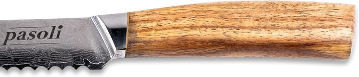 pasoli Damast Brotmesser inkl. Klingenschutz | 67-lagiger VG-10 Damaszener-Stahl | scharfe 20 cm Kli