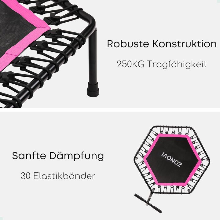 Fitness-Trampolin - 250 Kilo - Mini Trampolin - Schwarz - Pink - 106 cm - 42 Zoll