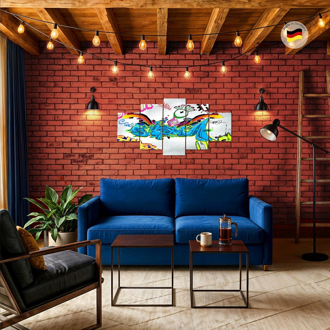 Runa Art Wandbilder Graffiti 5 Teilig Bild auf Vlies Leinwand Deko Loft Wohnzimmer Street Art Bunt 4