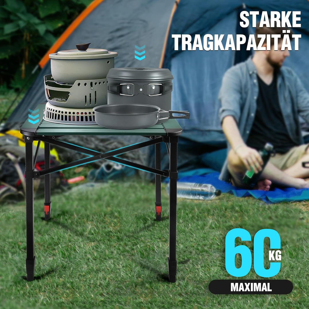 VILLEY Aluminium Klapptisch mit Tragetasche, klappbarer Campingtisch aus Alu, Faltbarer Balkontisch,