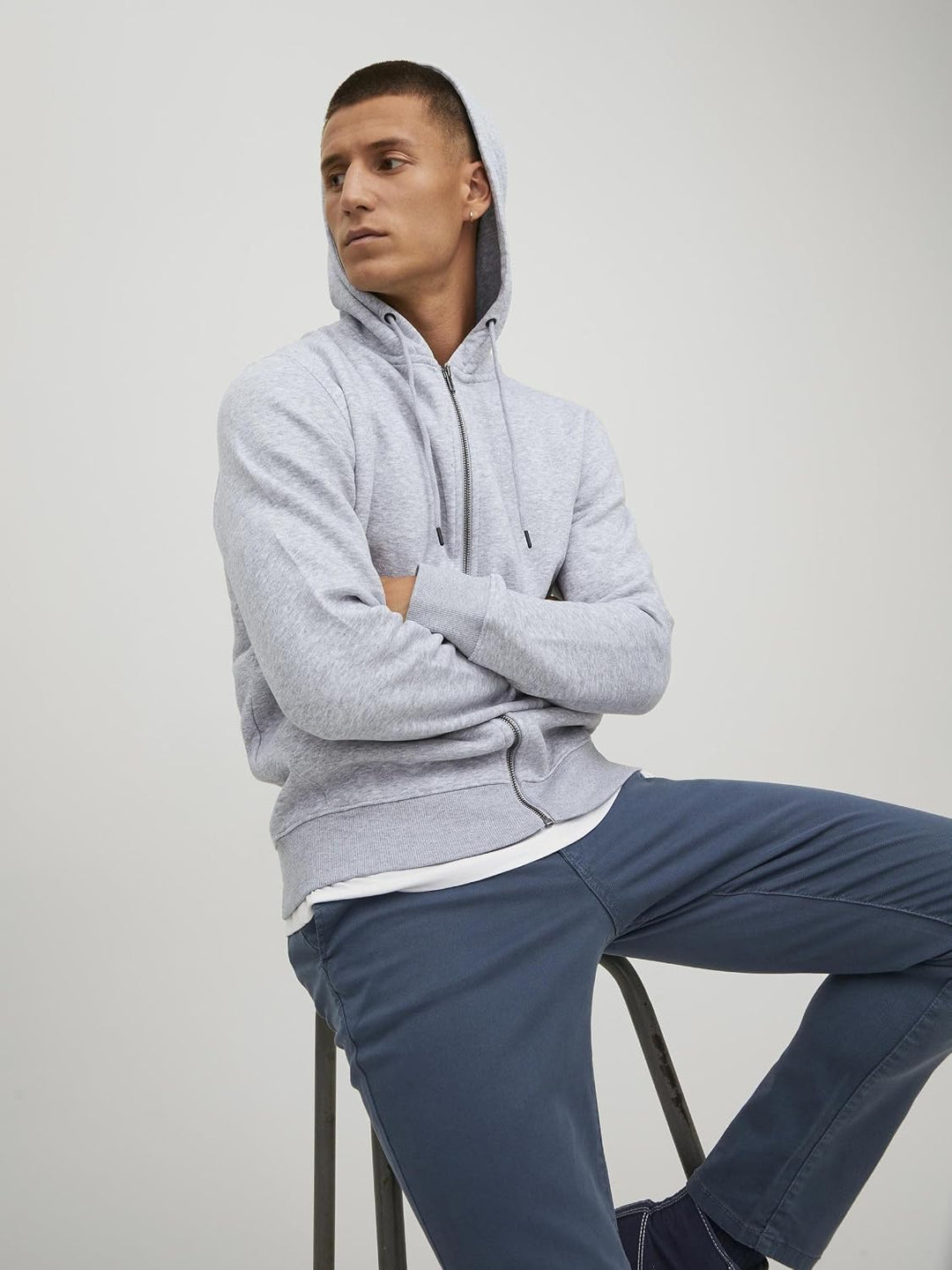 JACK &amp; JONES Male Kapuzenjacke Einfarbig Kapuzenjacke XS Light Grey Melange, XS Light Grey Melange