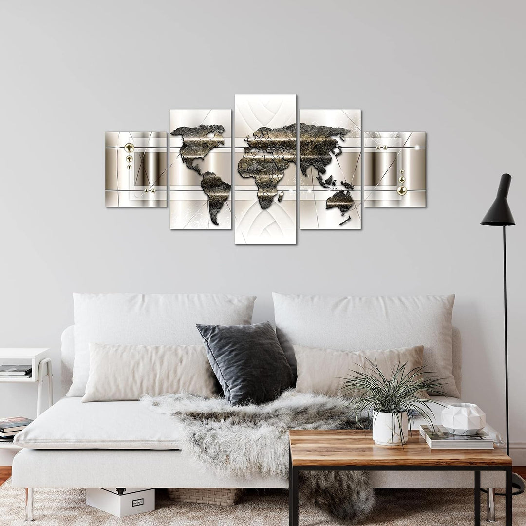 Runa Art Wandbilder Weltkarte Abstrakt 5 Teilig Bild auf Vlies Leinwand Deko Büro Wohnzimmer Kontine