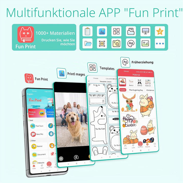 ZAKVOP Mini drucker 300DPI, Mini drucker Aufkleber, Mini drucker für Smartphone, Bluetooth tragbarer