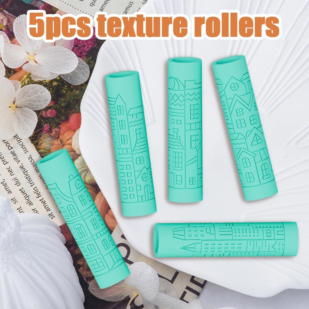 ORIGACH 5 Stück Polymer Ton-Texturroller, Architekturmuster Prägung Texturen Roller Zur Herstellung