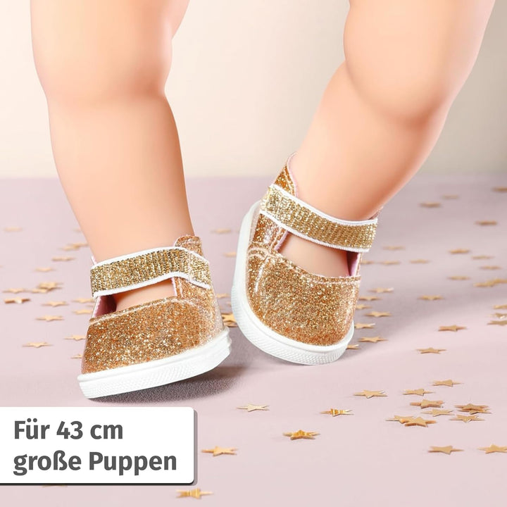 Baby Annabell Goldene Schuhe mit Einlegesohlen 43cm, Puppenschuhe mit Klettverschluss für 43 cm Pupp