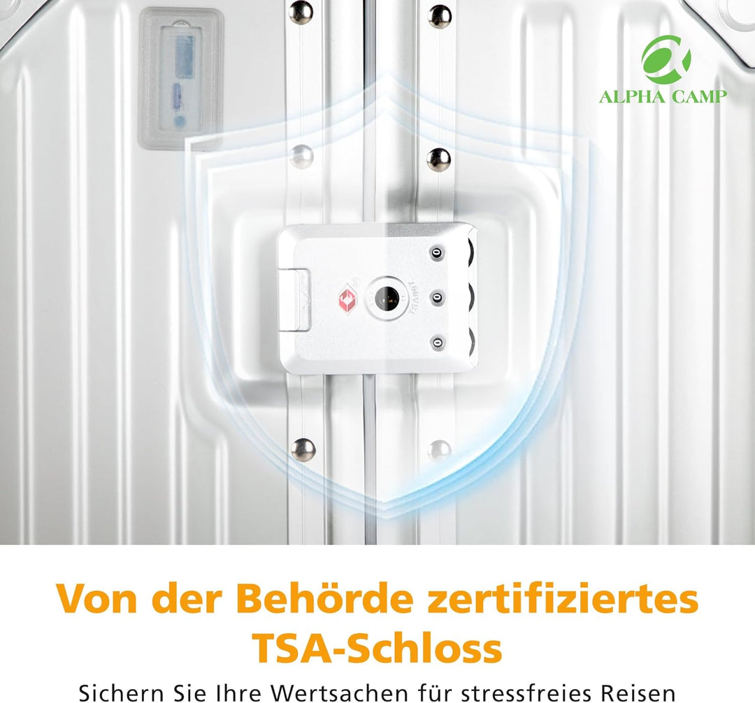 ALPHA CAMP Koffer XL Reisekoffer mit Rollen TSA Schloss, Hartschalenkoffer Gross Suitcase Aluminium
