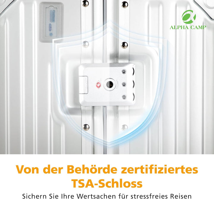 ALPHA CAMP Koffer XL Reisekoffer mit Rollen TSA Schloss, Hartschalenkoffer Gross Suitcase Aluminium
