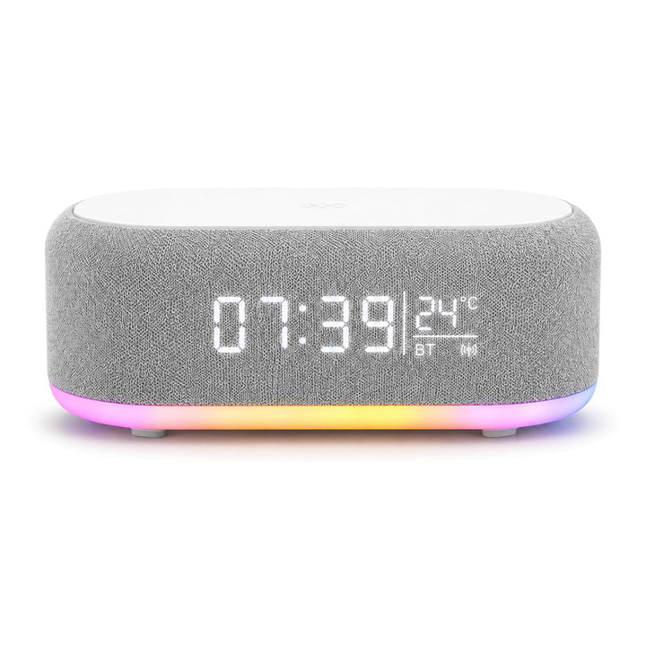 BYZESTY Radiowecker mit kabellosem Laden 15 W, Digitaler Radiowecker, Bluetooth, 6 in 1, mit Nachtli