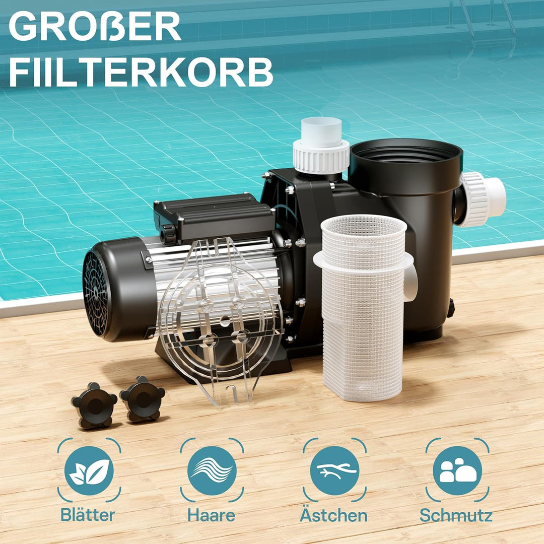 WilTec Poolpumpe 28800 l/h 1300 W Schwimmbadpumpe Filterpumpe