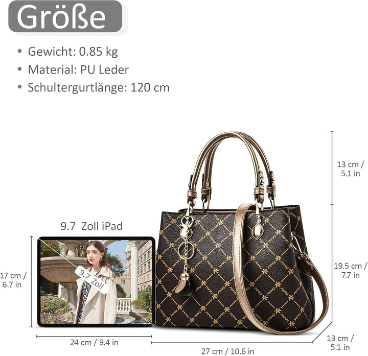 DIRRONA Damen Handtasche Retro Druck Damen Shopper Umhängetasche Lässig Tote Bag PU Leder Grosse Kap