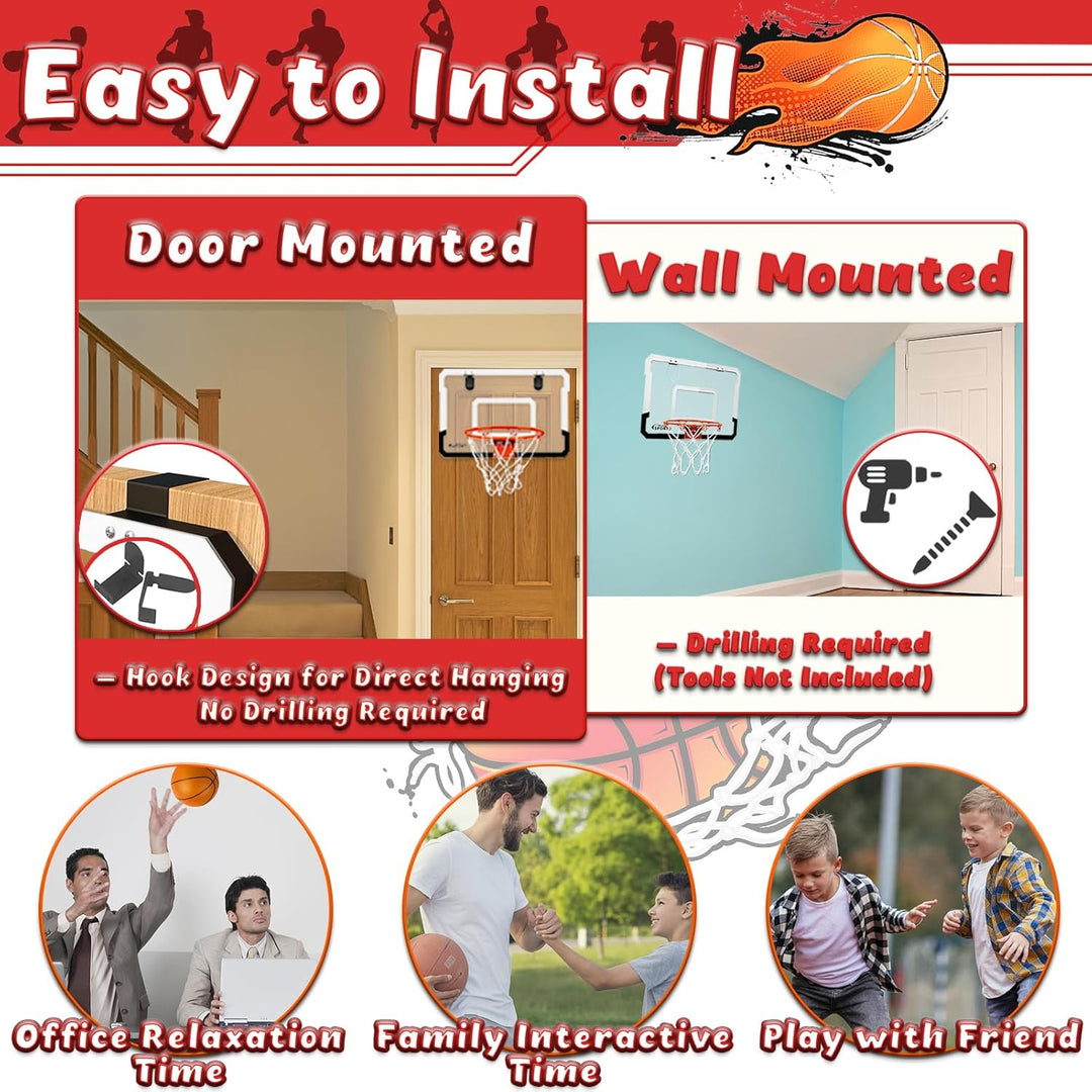 TEUVO Mini Basketballkorb Kinder, Tür Basketballkorb Indoor für Zimmer mit 4 Ball Basketball Korb Ki