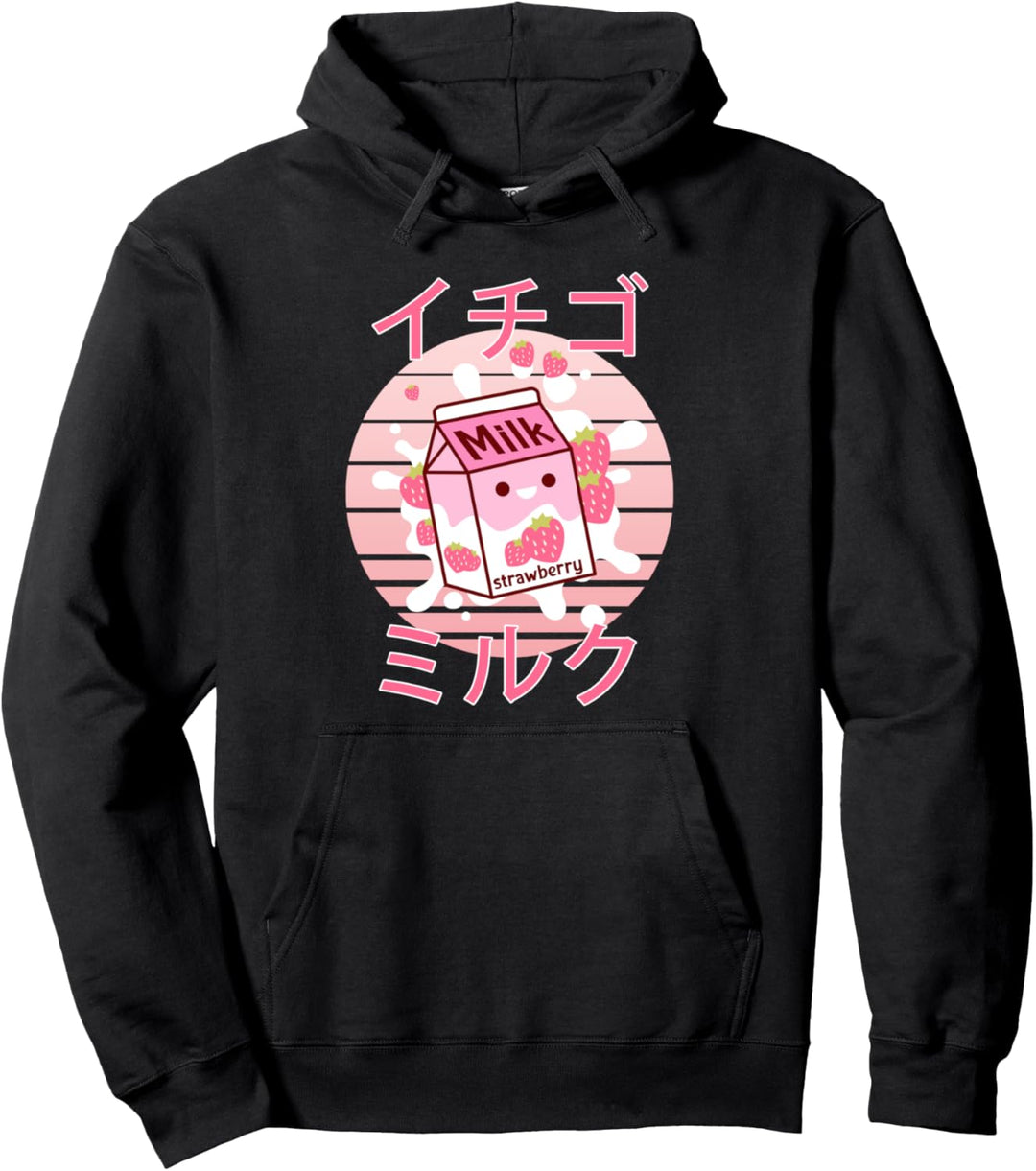Retro 90s Japanese Kawaii Strawberry Milk Cute Vintage Pullover Hoodie