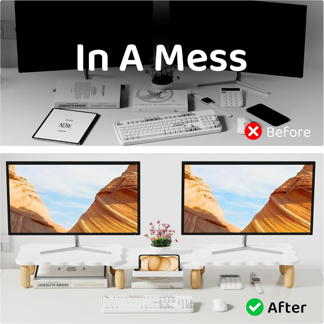 Dual-Monitorerhöhung, Cookie-Form, verstellbare Länge und Schwenkwinkel, Schreibtisch-Organizer aus