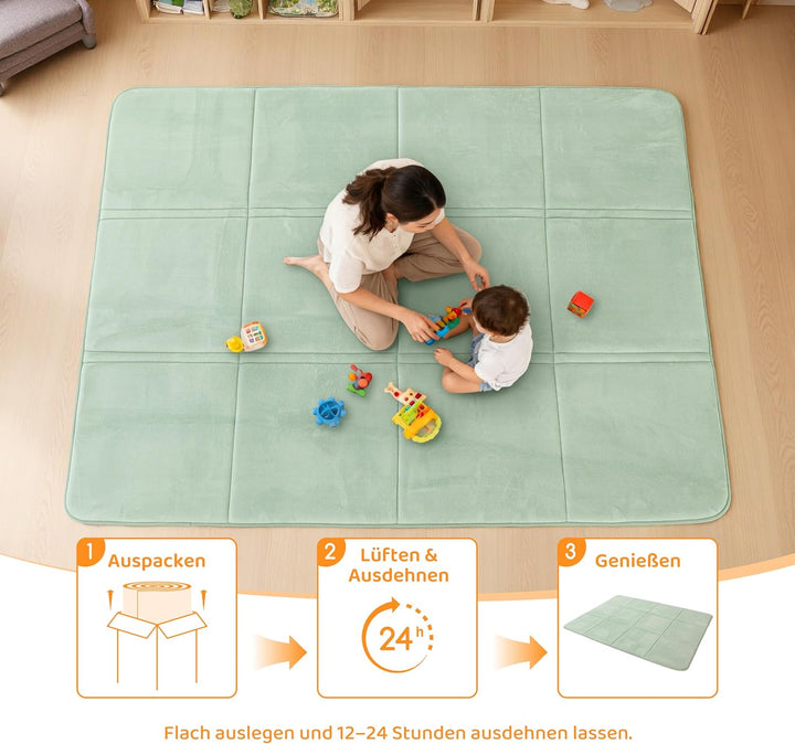 BYBYME 3cm Dicke Faltbare Krabbelmatte Baby, 120x180cm Spielmatte mit Rutschfester Unterseite, Weich